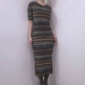 Monteau Vintage Bodycon Sleek Striped Knit Maxi Dress